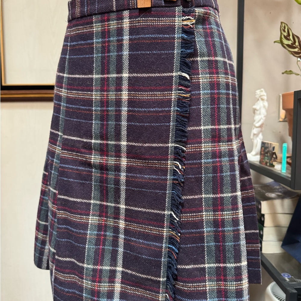 Vintage Plaid Fringe Wrap Skirt